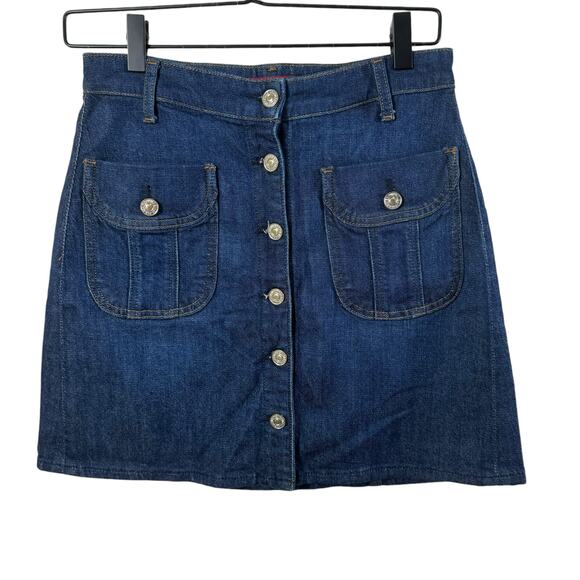 7 For All Mankind Dark Wash Denim Button Up Stretch Skirt Patch Pockets 26 - Picture 1 of 4